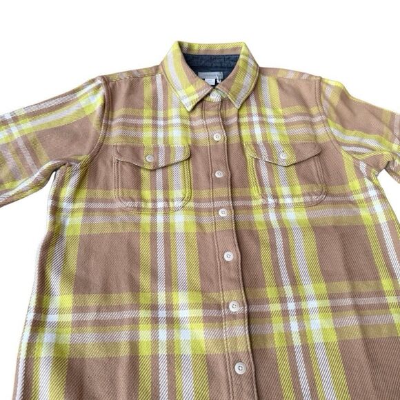 OUTERKNOWN Blanket Shirt Small Flannel Plaid Beige Yellow Tunic Dress NEW $168 - Picture 3 of 8